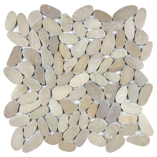 Zen Pebble 12x12 Mesh Sheet Driftwood Tan Flat Stone Pebble