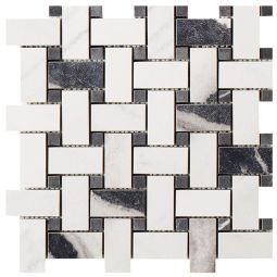 Lux Experience | 12"x 12" Basketweave Mosaics Panda White Matte