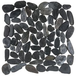 Pacific Beach Pebbles | Sliced (12x12 mesh sheet) Obsidian Black
