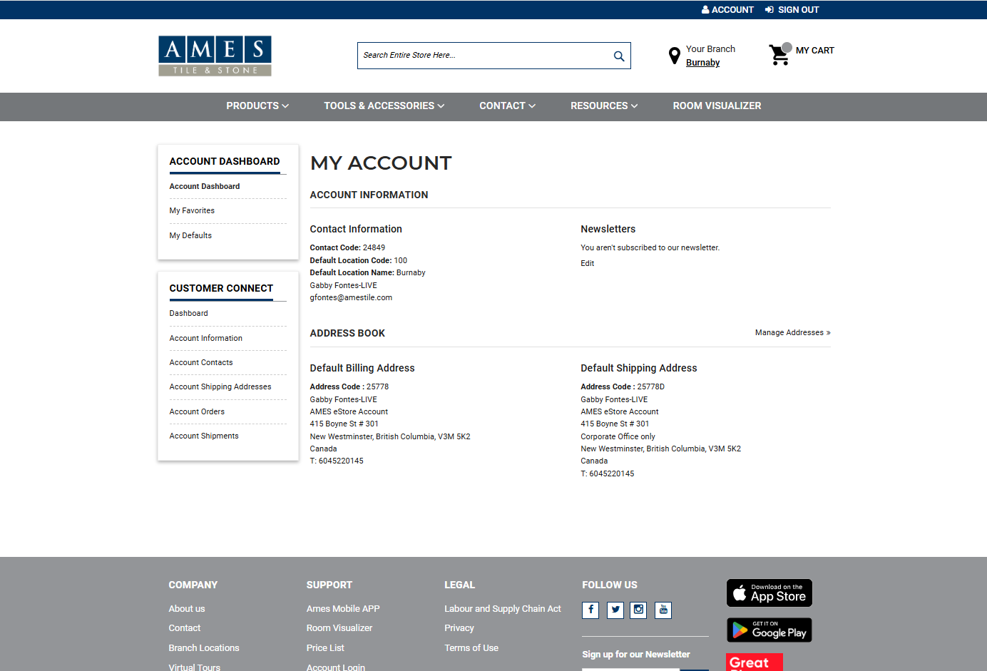 Account dashboard screenshot